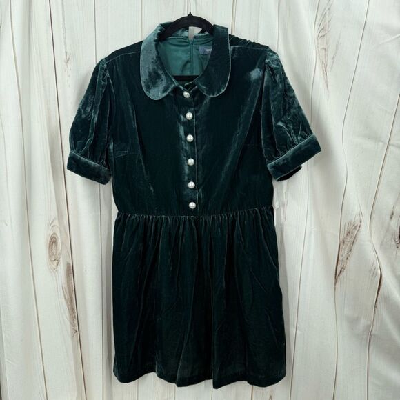 ModCloth Women’s 16 Green Velvet Retro Shirt Dress New - Picture 1 of 6